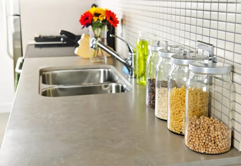 Modern Kitchen floor with cooking materials