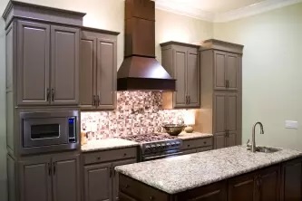 The new vintage kitchen finished with granite countertop at Littleton, CO