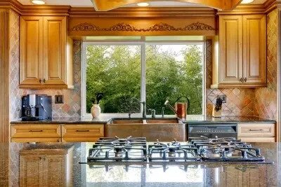 Cambria counter surface with window view