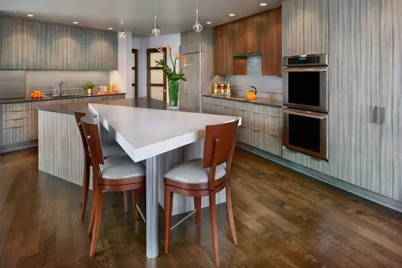 Modern kitchen countertops with dinning table 