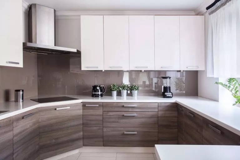 The kitchen with travertine countertops at Littleton, CO