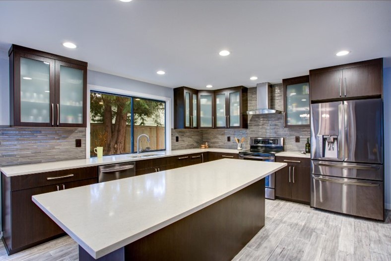A kitchen with a large island
