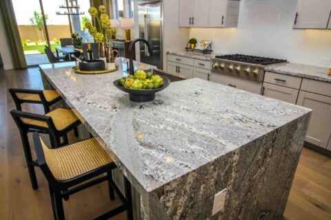 Granite kitchen island countertop in a family-friendly home, Durango, CO