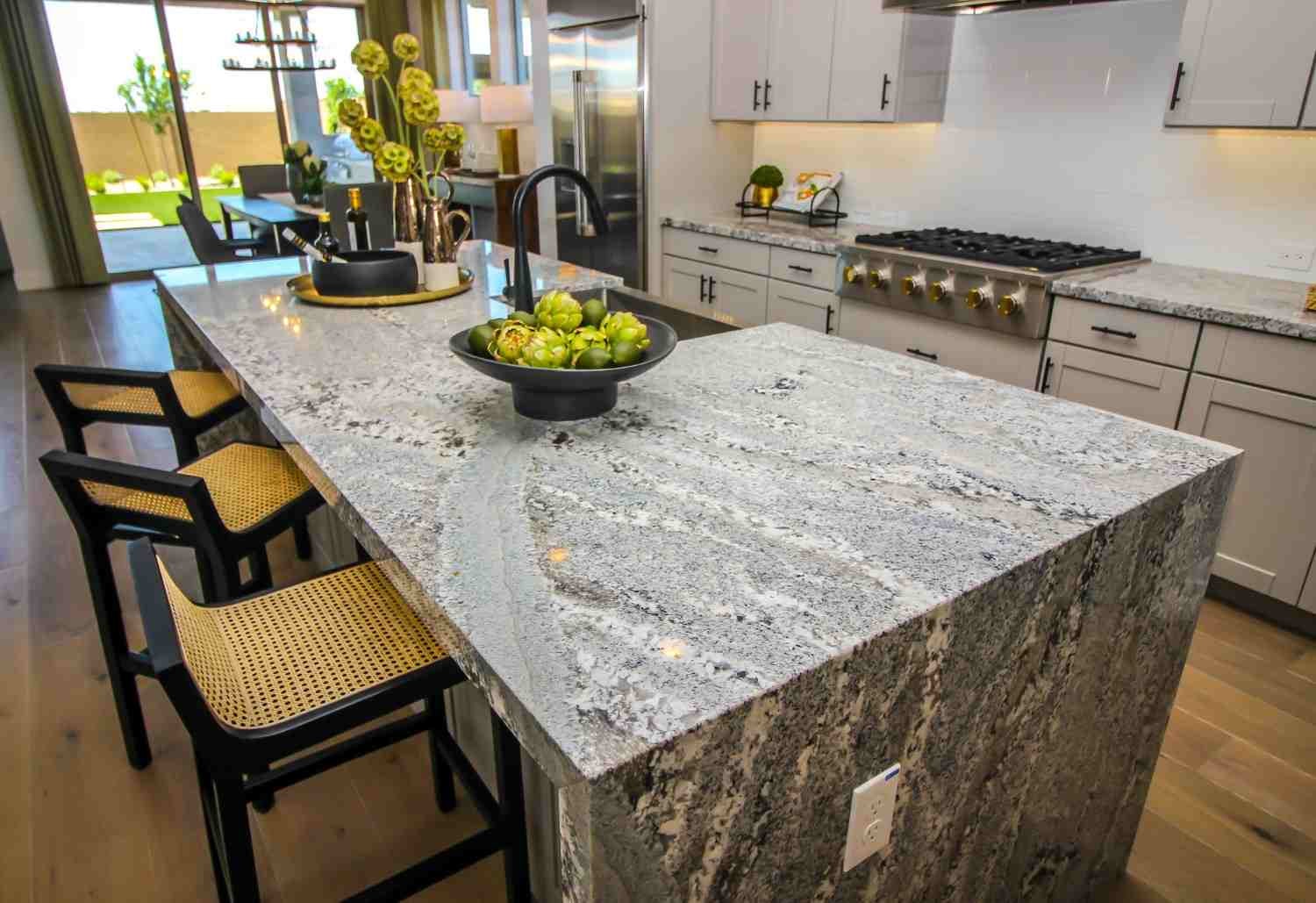 Granite kitchen island countertop in a family-friendly home, Durango, CO